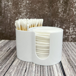 Support pour coton-tiges et boîte de rangement pour démaquillant, organisateur de cosmétiques de bureau, design portable rond à double trou - Product Image 1