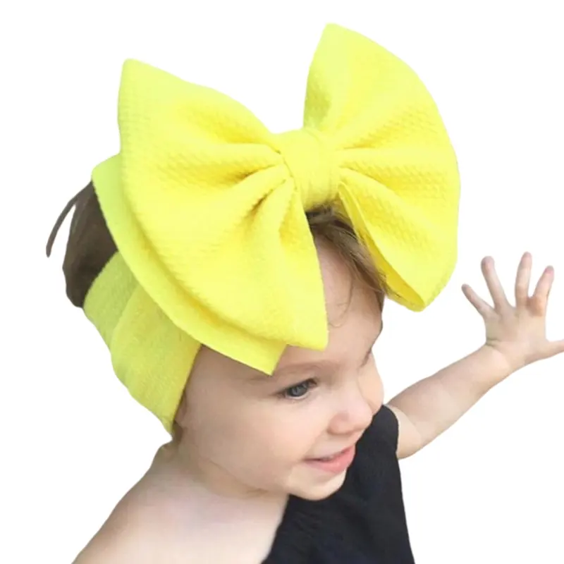 Hot-sale 7" Kids Big Bow Soft Elastic Waffle Headband Solid Color Top Knot Hair Band Fashion Head Wear Baby Girls Accessories