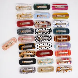 INS hot sale acrylic alligator hair clips women rectangular hollow out colorful acetate hair clip with small MOQ