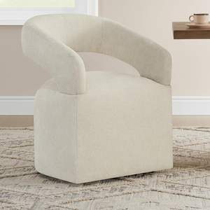 Cream Beige Barrel Side Armchair Gepolsterte Esszimmers tühle Abnehmbare Rollen für Esszimmer Schlafzimmer Lesesaal - Product Image 1