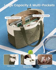 Sac de sport de tennis pour <span class=keywords><strong>femme</strong></span> avec 2 porte-<span class=keywords><strong>chaussures</strong></span>, compartiment pour <span class=keywords><strong>chaussures</strong></span>, poche étanche, fermeture éclair, compatible ordinateur portable 15,6 pouces - Voyage - Product Image 3