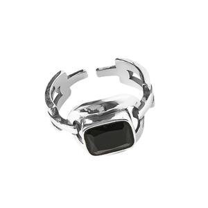 Bague rectangulaire géométrique rétro, bague à boucle chaîne hip-hop pour femmes, version coréenne en argent plaqué S925, bague pour l'index - Product Image 5