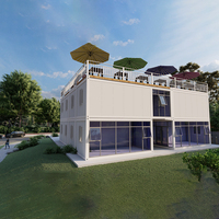 Maison modulaire préfabriquée de luxe à 2 étages, conteneurs de 20 et 40 pieds, chambres d'hôtel, appartements, restaurant, mur-rideau en verre, terrasse