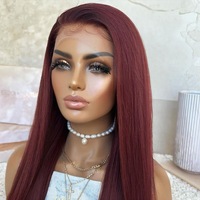 Bonne Vierge Brésilienne 99j Bourgogne Couleur 100% Perruques de Cheveux Humains Pré Cueilli Partie Libre Vague Droite Transparent Dentelle Frontale Perruques