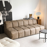 Vintage Luxus-Sofa-Set aus Vollnarbenleder, Modulares Design mit Schwammfüllung, Anpassbare Farbe und Form, Bogenförmig für Wohnzimmer