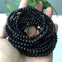 Bracelet extensible de perles de pierres précieuses Obsidienne noire Bracelet de perles rondes de 4mm Grossiste