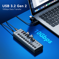 Nouveau Hub USB en Aluminium 2026 à 10 Ports Type A/C avec Charge PD 45W et 10 Gbps, Interrupteurs Individuels