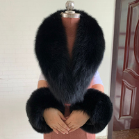 XINBY Hiver Col en Véritable Fourrure de Renard Naturelle Luxe Couleur Unie Respirant Longue Écharpe/Châle en Fourrure de Renard pour Femme Ensemble de Manchettes de Manteau/Veste