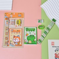 Ensemble de papeterie pour enfants WJ-6, 6 pièces, dessins animés, pour l'école primaire, trousse à crayons, cadeau d'anniversaire, vente en gros
