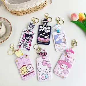 Plastic Lovely Cartoon Kitty Card Holder Hot Sale Keychain Anti-Lost Accessories ID Badge Card Case Kuromi Melody Card Cover