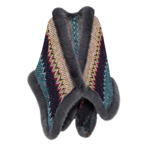 Winter Damen Temperament Luxus Pelz kragen Kaschmir Schal Warme Oberbekleidung Kunst pelz Trim Frau Poncho Cape - Product Image 5