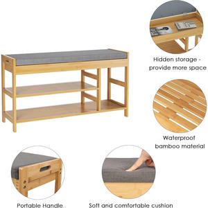 ספסל נעליים אלגנטי עם במבוק נשלף עם מושב נשלף מסיטונאי מדפי נעל עץ הבית - Product Image 2