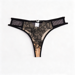 Set pakaian dalam wanita, Lingerie hitam seksi wanita, Set pakaian dalam seksi renda bordir Motif bunga tipis, Bra kawat bawah & celana dalam dengan pakaian dalam seksi - Product Image 4