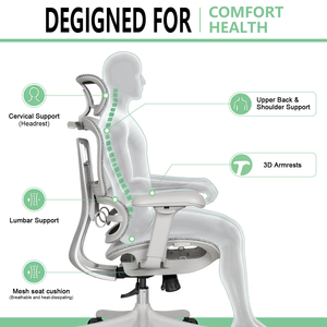 Grey Mesh Ergonomic Computer High <b>Back</b> Office <b>Chair</b> - Product Image 2
