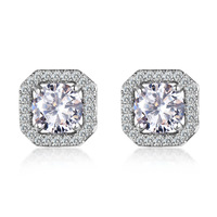 Boucles d'oreilles géométriques Rainbow CZ pour femmes, 11 mm, halo en laiton plaqué or et zircone cubique, 2 couleurs