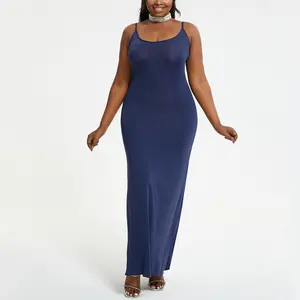 2022 OEM Low Moq Under Dresses Sexy Long Sleeveless Spaghetti Strap Stretchy Seamless Soft Slim Full Slips Nightgown Cami Dress