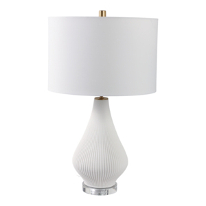 Modern Table Lamp Teardrop Textured Stoneware Base Fabric Shade Bedroom Living Room Bedside Desk - Product Image 1