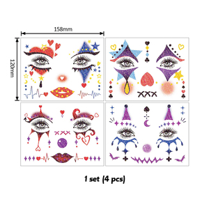 Wholesale 4pcs Masquerade Cosplay Makeup <strong>Joker</strong> <strong>Tattoo</strong> Stickers Halloween Costume Glitter Clown Face Temporary <strong>Tattoos</strong> - Product Image 2