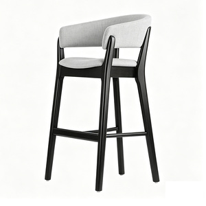 Modern High <strong>Back</strong> Bar <strong>Stool</strong> <strong>with</strong> Upholstered Fabric Seat and Wood Legs Counter Height for Home Bar &amp; Restaurant - Product Image 2