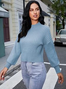Maglione Pullover con collo finto a manica lunga a coste in <span class=keywords><strong>maglia</strong></span> <span class=keywords><strong>Basic</strong></span> Cropped maglioncino da <span class=keywords><strong>donna</strong></span> - Product Image 4
