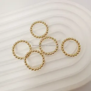 Fine Jewelry 14K Soild Gold Rings Minimalist Design Ball Bead Rings Solid Gold Adjustable Rings