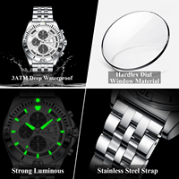Montres de luxe pour hommes Poedagar 695, quartz, acier inoxydable, cadran ajouré, usage quotidien, montres cadeaux, chronographe lumineux, Orologio Uomo
