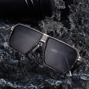 Gafas de sol polarizadas para hombre, lentes de sol de pesca con logotipo personalizado, de acero inoxidable, con borde completo cuadrado, con bisagra, UV400, dorado, marrón, a la <span class=keywords><strong>moda</strong></span> - Product Image 4
