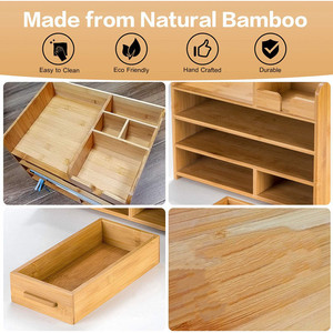 Organizador de escritorio de bambú de varias capas con divisiones para almacenamiento de oficina y soporte para documentos, tipo rectangular. - Product Image 4