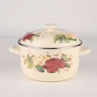 Ensemble de 5 casseroles classiques en émail avec couvercles en verre, fond en fonte, compatibles gaz et induction, nettoyage facile, composite