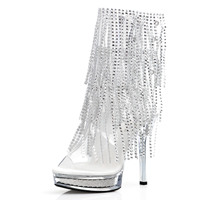 Bottines à pampilles en cristal, bout ouvert, talons aiguilles fins de 13 cm (5 pouces) avec plateforme, style sexy punk, gothique, fétiche, pour scène et spectacle