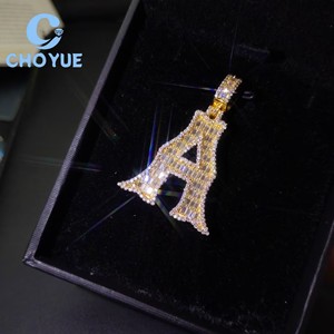 S925 Sterling <b>Silver</b> Cursive Font Letters Initial Baguette Moissanite Men Pendant Hip Hop <b>Charm</b> for Men Pass Diamond Tester GRA - Product Image 6