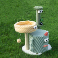 En gros, Arbre à chat durable en sisal, motif monstre de dessin animé, avec maisonnette et jouet boule suspendue, pour le jeu et le repos des chats