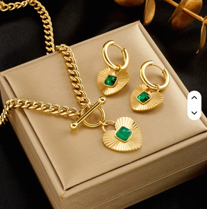 Parure de bijoux étanche pour femme en acier inoxydable plaqué or 18 carats avec zircon, motif cœur et œil, collier superposé, boucles d'oreilles et bracelet, idéale pour les fiançailles - Product Image 5