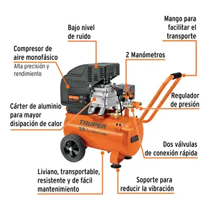 Compresor lubricado BOX 1, 25L, 3HP, horizontal, 127V, TRUPER - Product Image 2