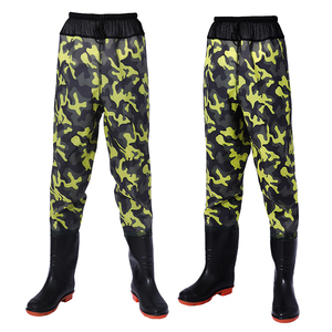 Pantalon de pêche jaune camouflage entièrement imperméable unisexe en PVC pour la pêche et les travaux aquatiques - Product Image 1