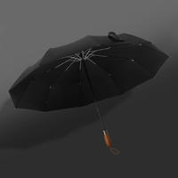 Parapluie pliant automatique avec poignée en bois - Parapluie professionnel noir coupe-vent UPF50+