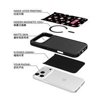 Coque de téléphone AG Feeling Black Edge avec motif ours cerise doré pour iPhone 17, 17 Pro Max, 16 Pro, 15, 15 Pro Max, 15 Pro, 14 Pro Max – Coque magnétique