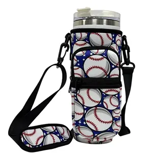 20 रंग नियोप्रीन पानी की बोतल और फोन धारक बेसबॉल फुटबॉल बास्केटबॉल प्रिंट पानी की बोतल धारक क्रॉसबॉडी बैग