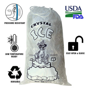 Sacs à glace en plastique transparents réutilisables et portables de 8 lb et 10 lb, imprimés sur mesure, avec <span class=keywords><strong>cordon</strong></span> de serrage, pour la logistique frigorifique et l'emballage de refroidissement - Product Image 5