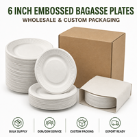 Assiette à dessert jetable en bagasse de canne à sucre compostable de 6 pouces, gaufrée, idéale pour les gâteaux, les amuse-gueules et la restauration événementielle