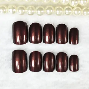 New Products Dark Brown Fake Nails For Party Decoration Squoval Glitter Glossy Press On Nails