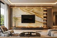 Grande dalle de quartzite naturel poli Jaune Nuage FANCY STONE pour îlot de cuisine de luxe et décoration murale