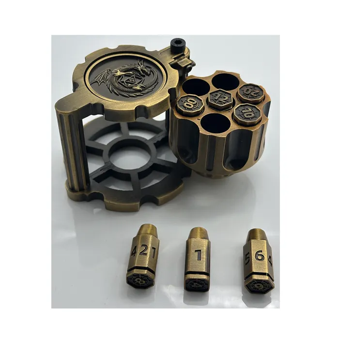 Spinning Revolver Magazin Würfel Zylinder Container Metal Polyhedral Bullet Dice Set für Python D&D Kriegsspiel