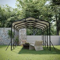 Abri de voiture en métal 12x20 pieds, garage avec structure de cadre améliorée, toit en acier galvanisé et base renforcée