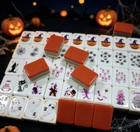 Nouvelles Tuiles de Mahjong Originales d'Halloween 160 pièces en Acrylique sur Mesure à 4 Couches, Gravées Citrouille Orange et Fantôme, pour Jeu de Club