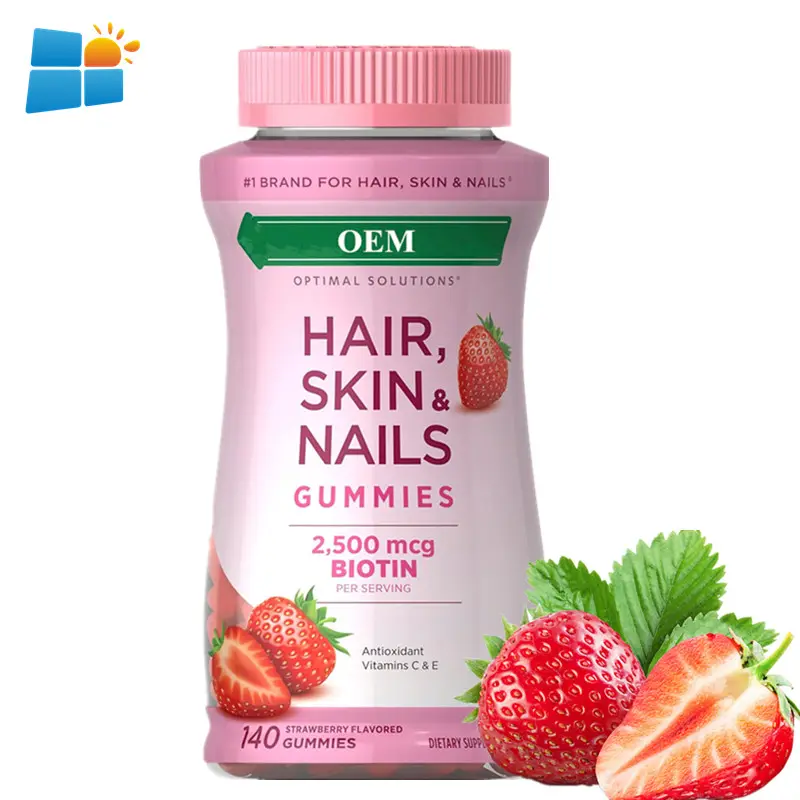 OEM/ODM/OBM Bonbons à la fraise avec vitamine biotine Bonbons pour la croissance des cheveux et de la peau des ongles pour femmes Favorise la santé des cheveux, de la peau et des ongles