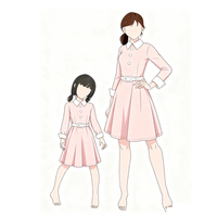 Robe assortie mère-fille bleu clair 2025 - Robe trapèze à col Peter Pan et ceinture |   Mode décontractée élégante parent-enfant