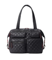 Tas Popok India Bergaya Warna Solid, Portabel untuk Perjalanan, Ukuran Kecil dengan Ritsleting, Logo Pelanggan Dapat Disesuaikan, Tas Jinjing Berlapis Quilted, Warna Hitam Navy
