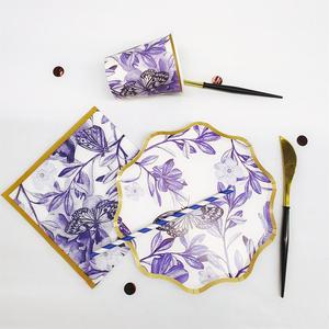 DAMAI Flower Butterfly Premium Chinoiserie Tea Party Supplies <b>Disposable</b> Party <b>Tableware</b> Dinnerware Paper Cups Napkins Plates - Product Image 6