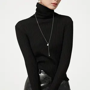 Custom OEM & ODM Women Sweater Long Sleeve cashmere turtleneck solid color knitting high quality wool sweater woman